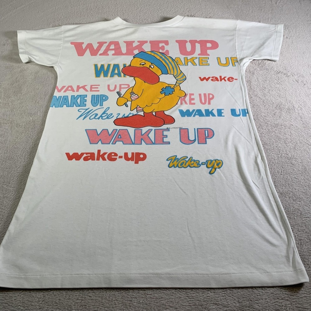 Vintage B.J. Frog Sleepshirt‎ Womens One Size White Wake Up Duck Graphic 80s